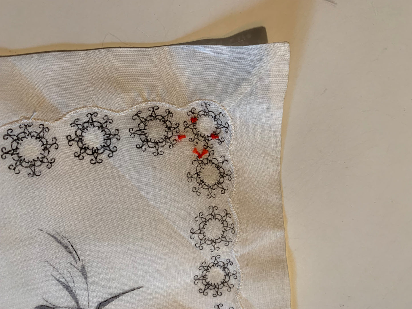 Hand Painted Lilies and Roses Floral Print Handkerchief circa 1950s