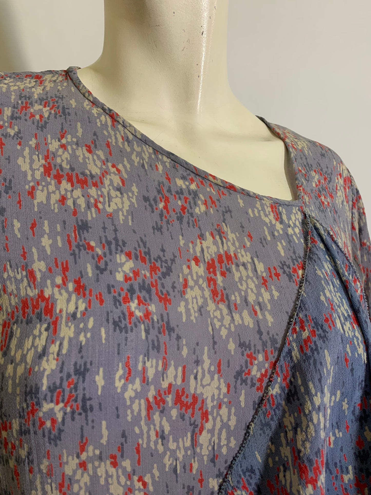 Lavender and Pink Abstract Print Dropped Waist Dress circa 1920s