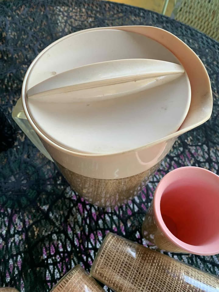 Mid Century Modern Plastic Tumbler and Pitcher Set Pastels