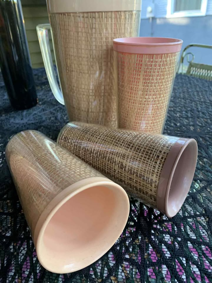 Mid Century Modern Plastic Tumbler and Pitcher Set Pastels