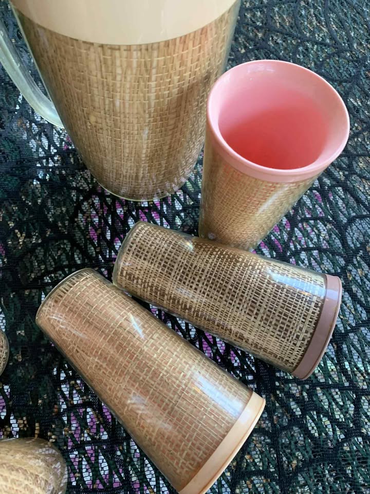Mid Century Modern Plastic Tumbler and Pitcher Set Pastels