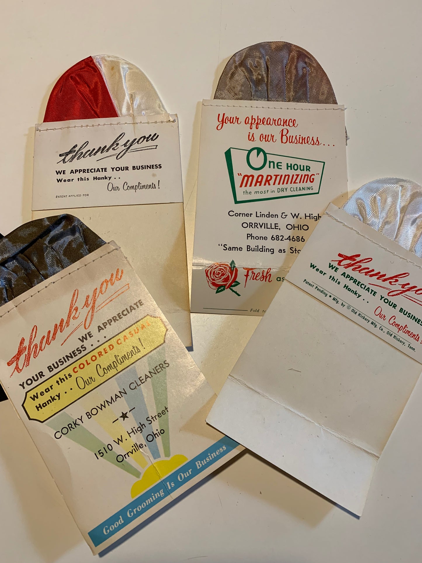 Lot 5 Dry Cleaning Ads with Men's Pocket Hankies circa 1960s
