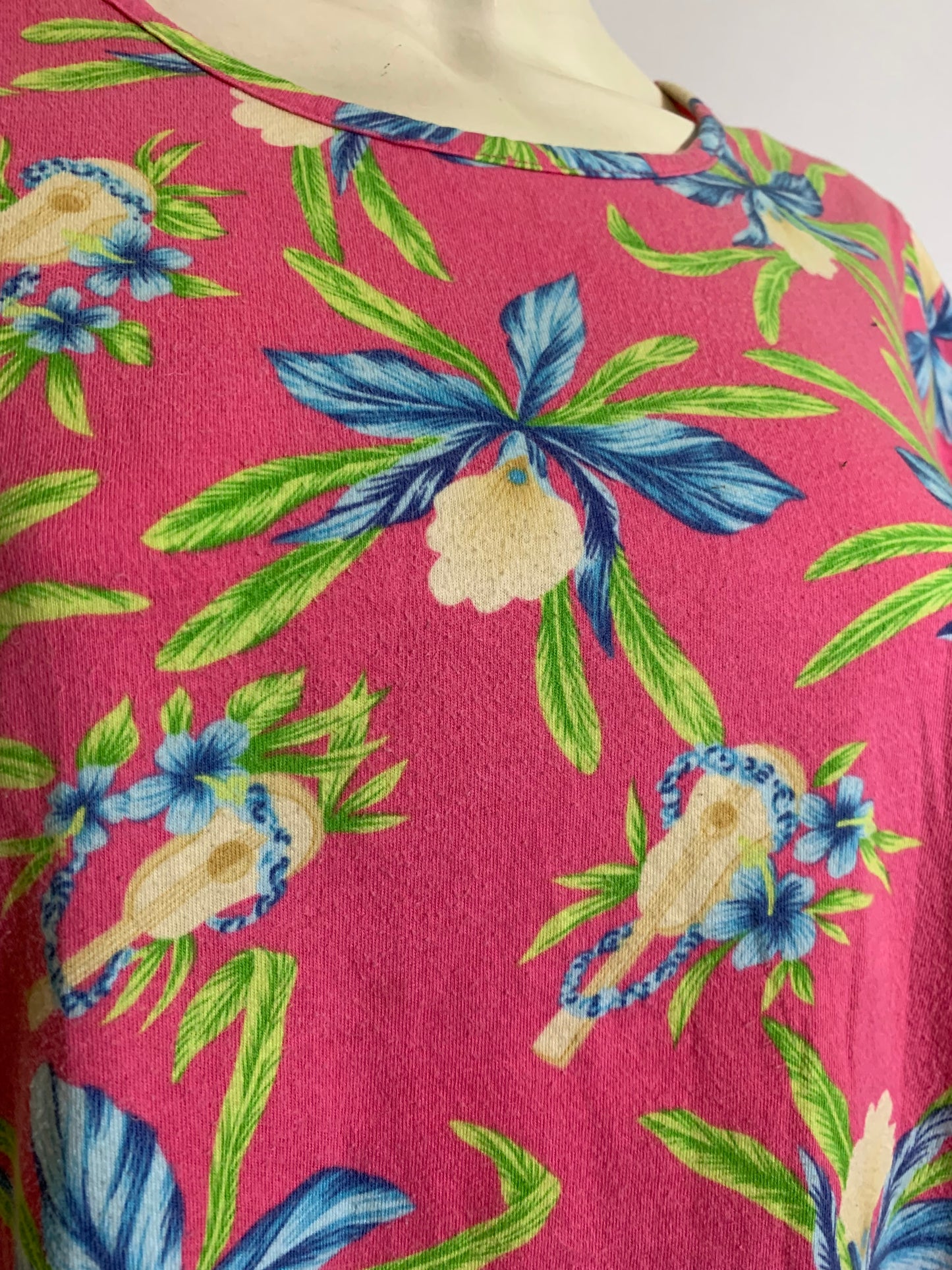 Ukulele and Tropical Flower Print Hawaiian Shirt circa 1990s