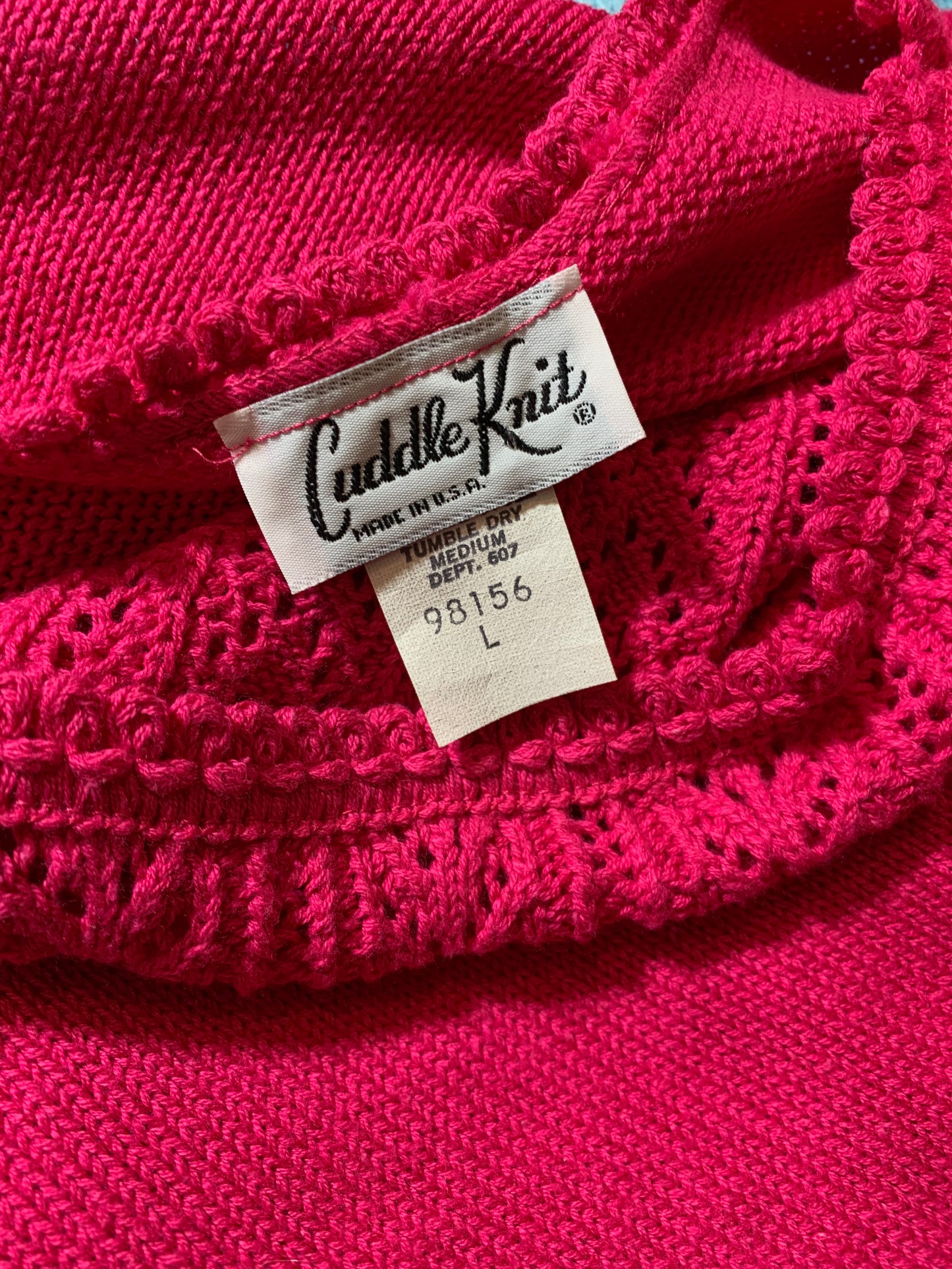 Hot Pink Pointelle Long Sleeved Sweater circa 1970s