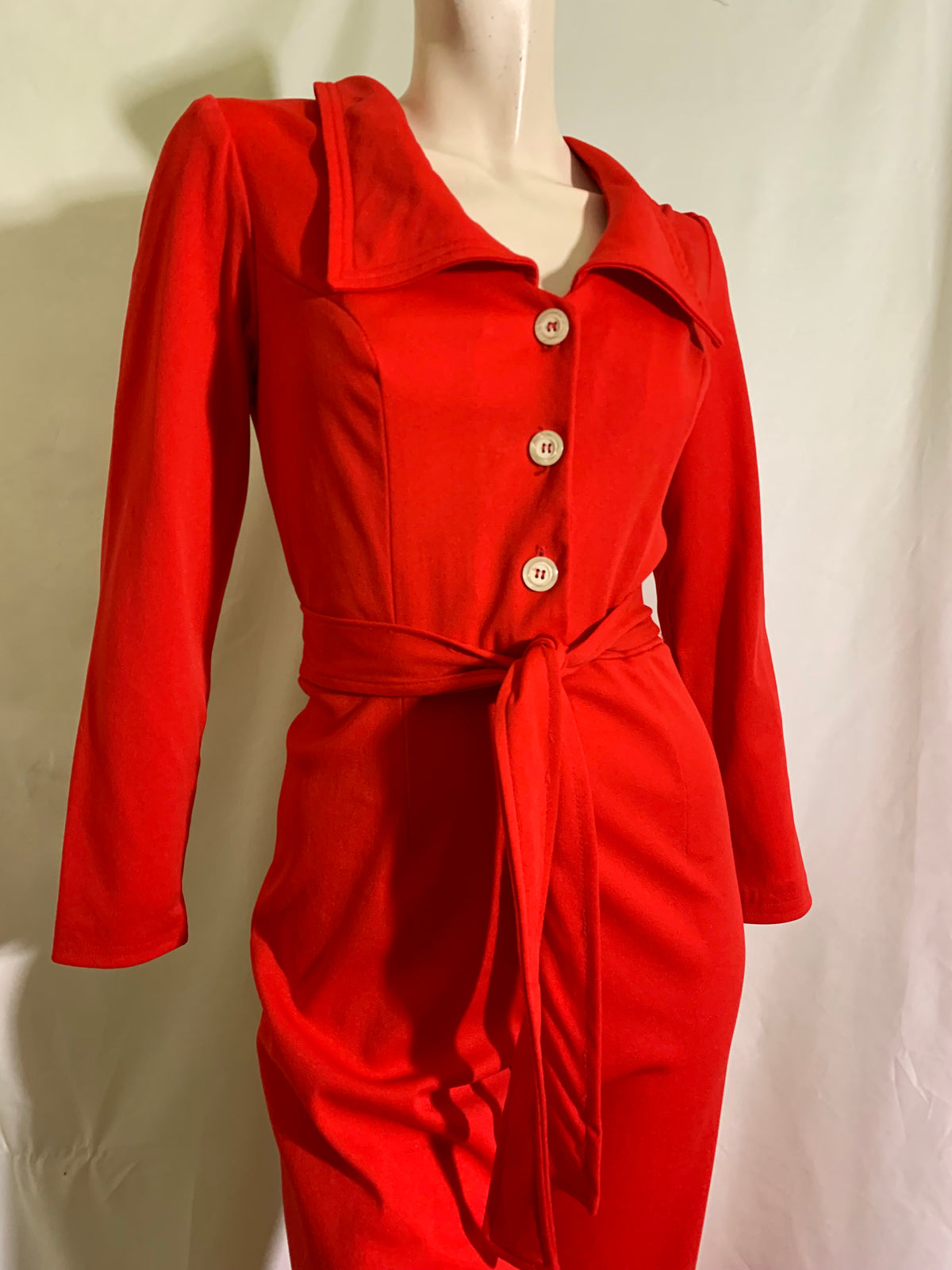 Race Car Red Poly Belted Pantsuit circa 1970s