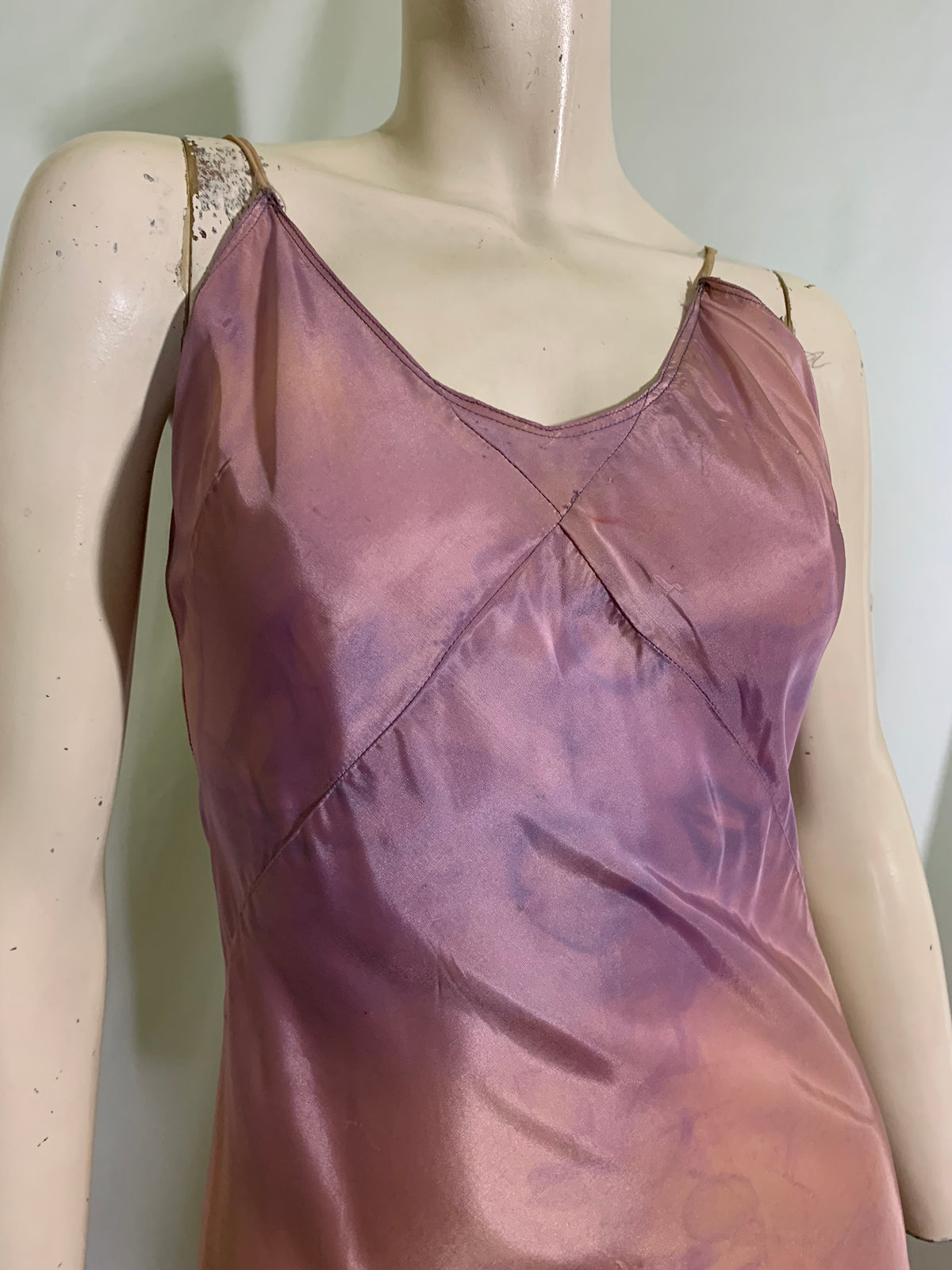 Ombré Dyed Violet and Pink Taffeta Slip Dress circa 1930s