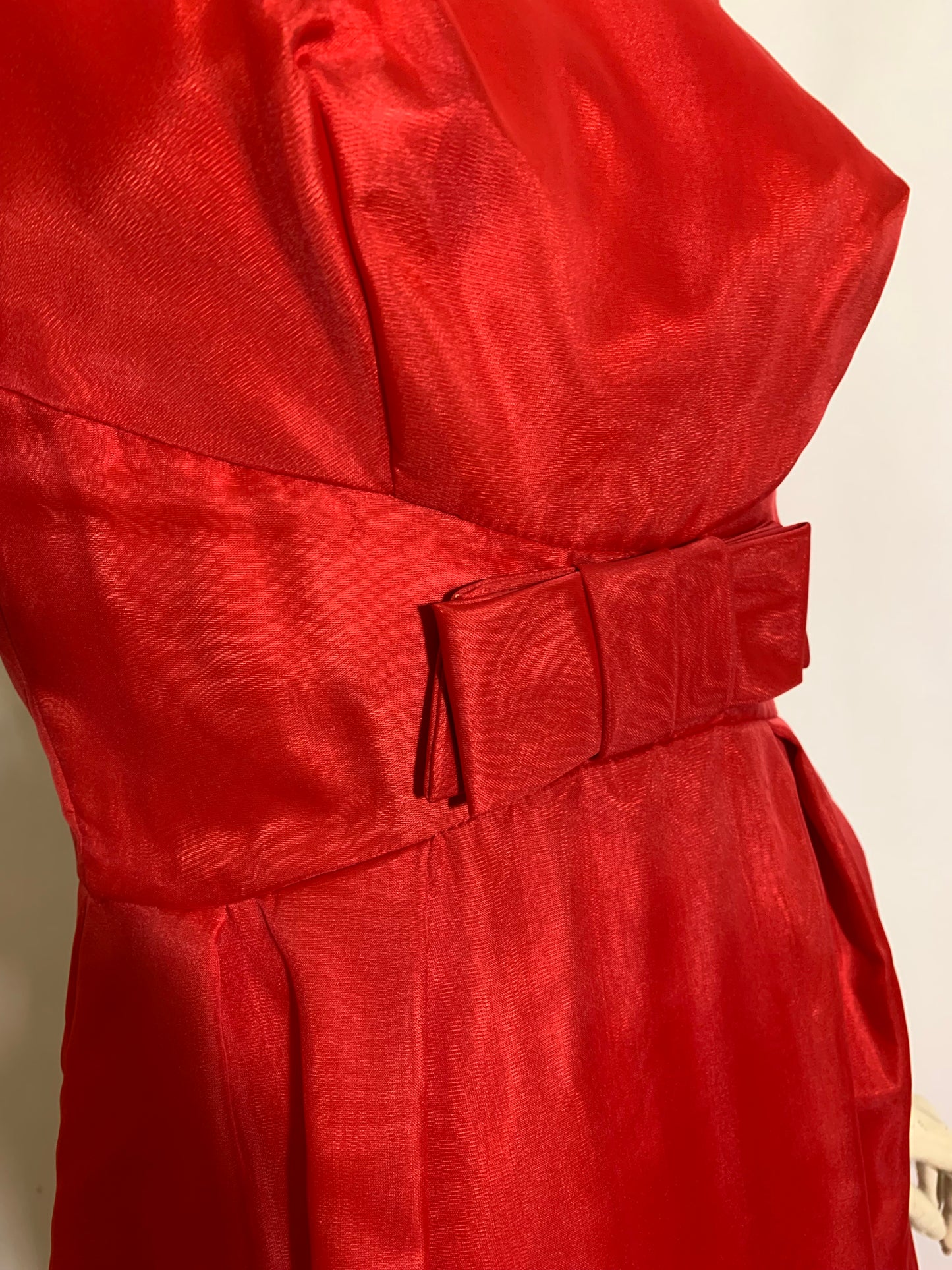 Lipstick Red Dress Watteau Train and Headpiece circa 1960s