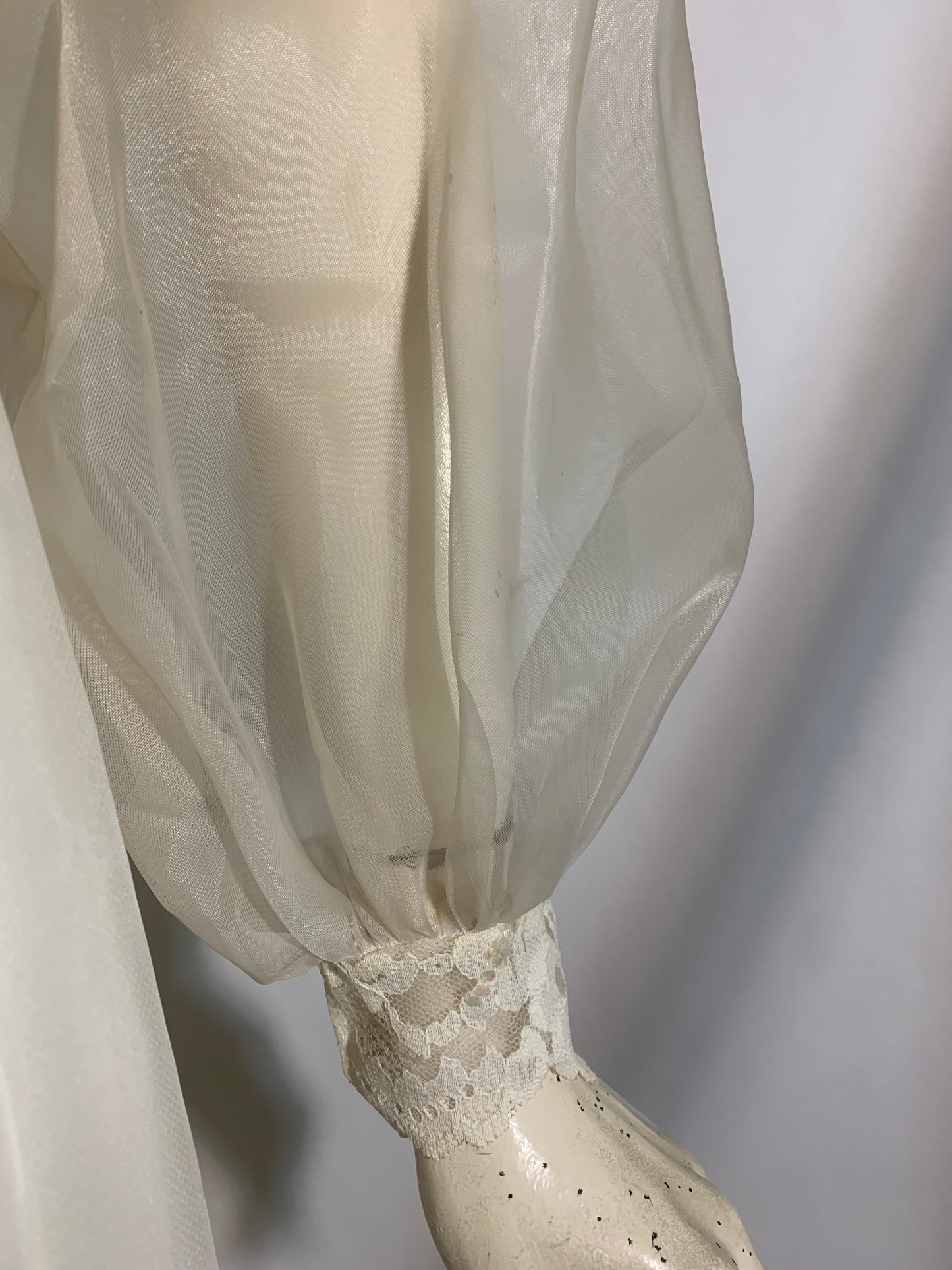 Regency Inspired Empire Waist Lace Trimmed Wedding Dress & Long Veil circa 1960s