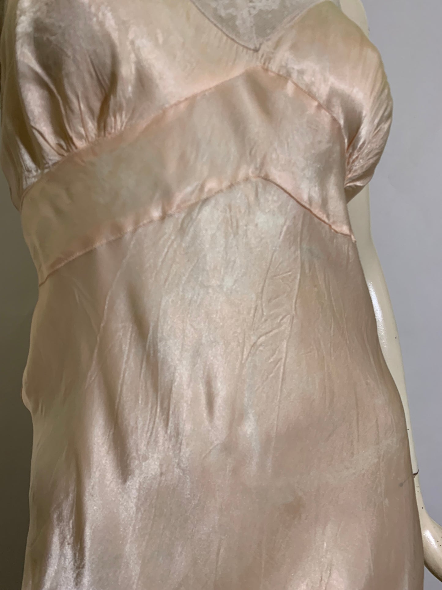 Peach Satin Embroidered Full Slip circa 1940s 38