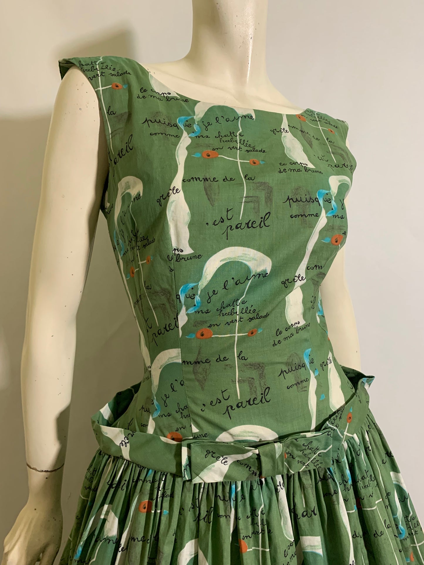 Rare Joan Miró Painting-Poem Art Print Fuller Fabrics Cotton Dress circa 1950s