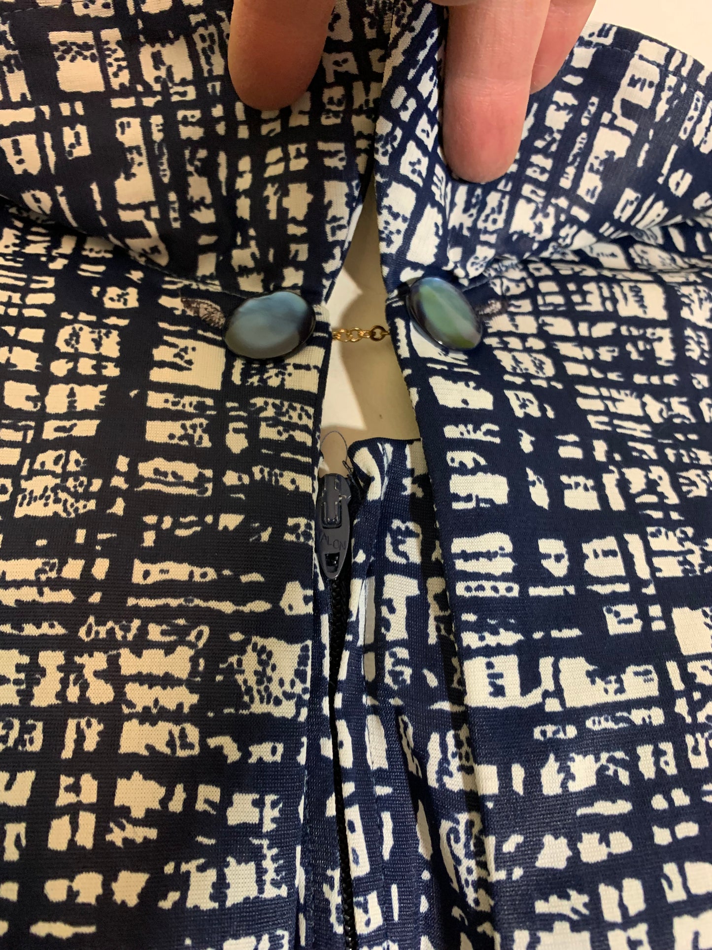 Blue and White Abstract Sketchwork Print Jersey Nylon Dress and Jacket circa 1960s