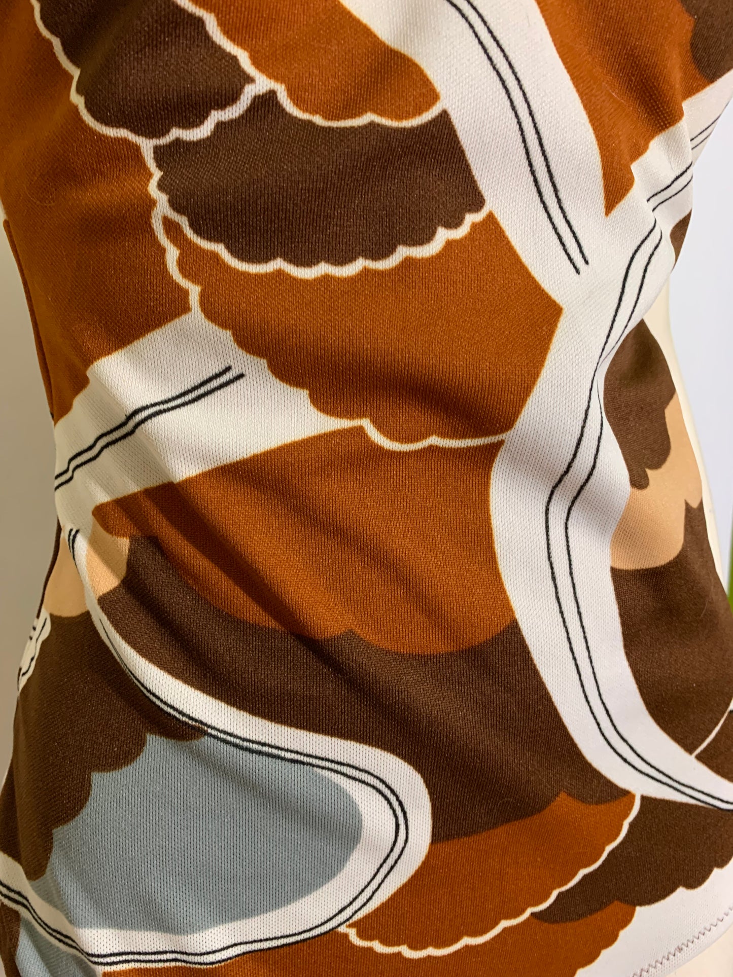 Goldenrod and Brown One Piece Swimsuit Peaked Cups circa 1970s