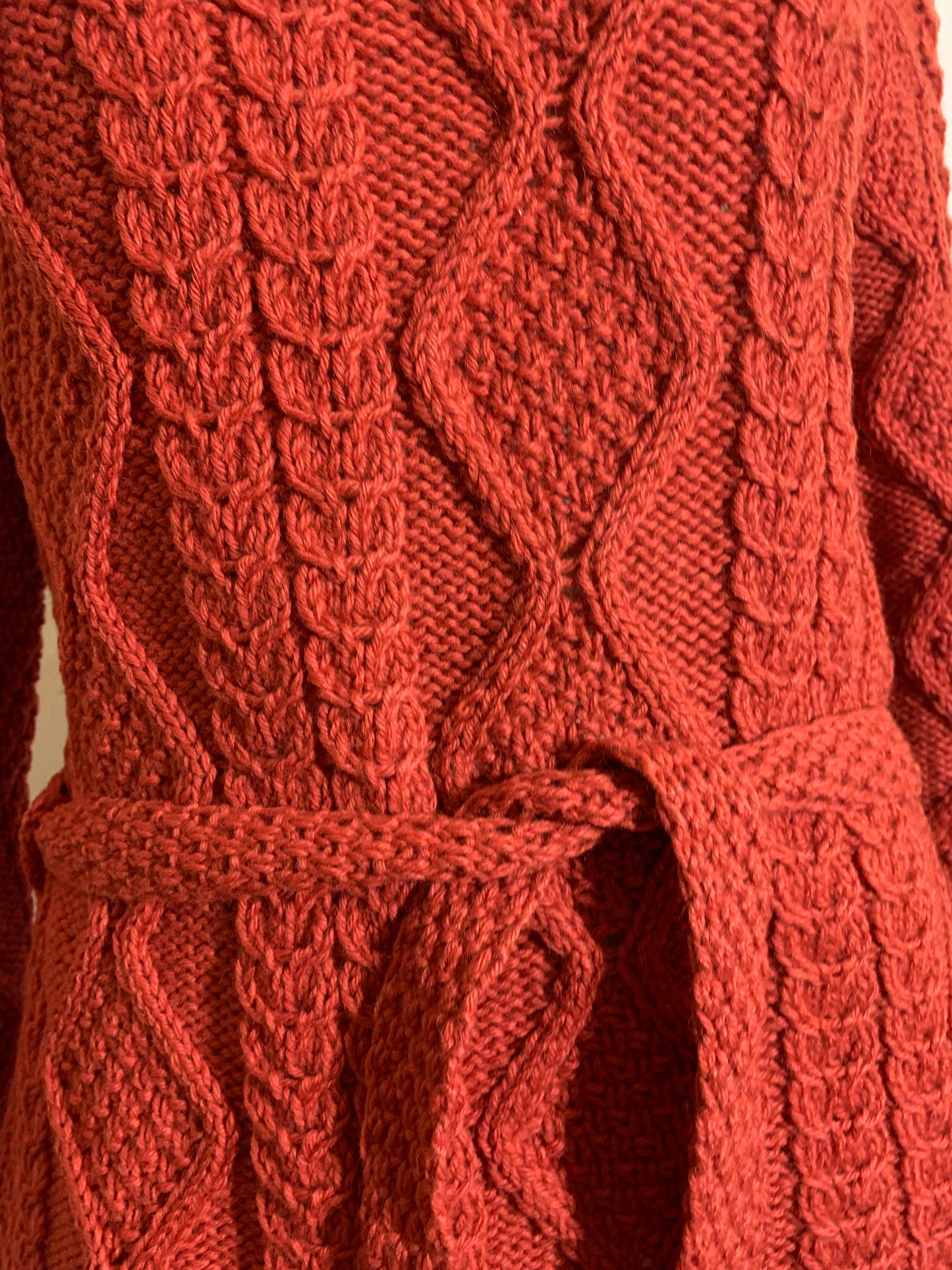 Rich Coral Cable Knit Irish Fisherman's Sweater circa 1970s