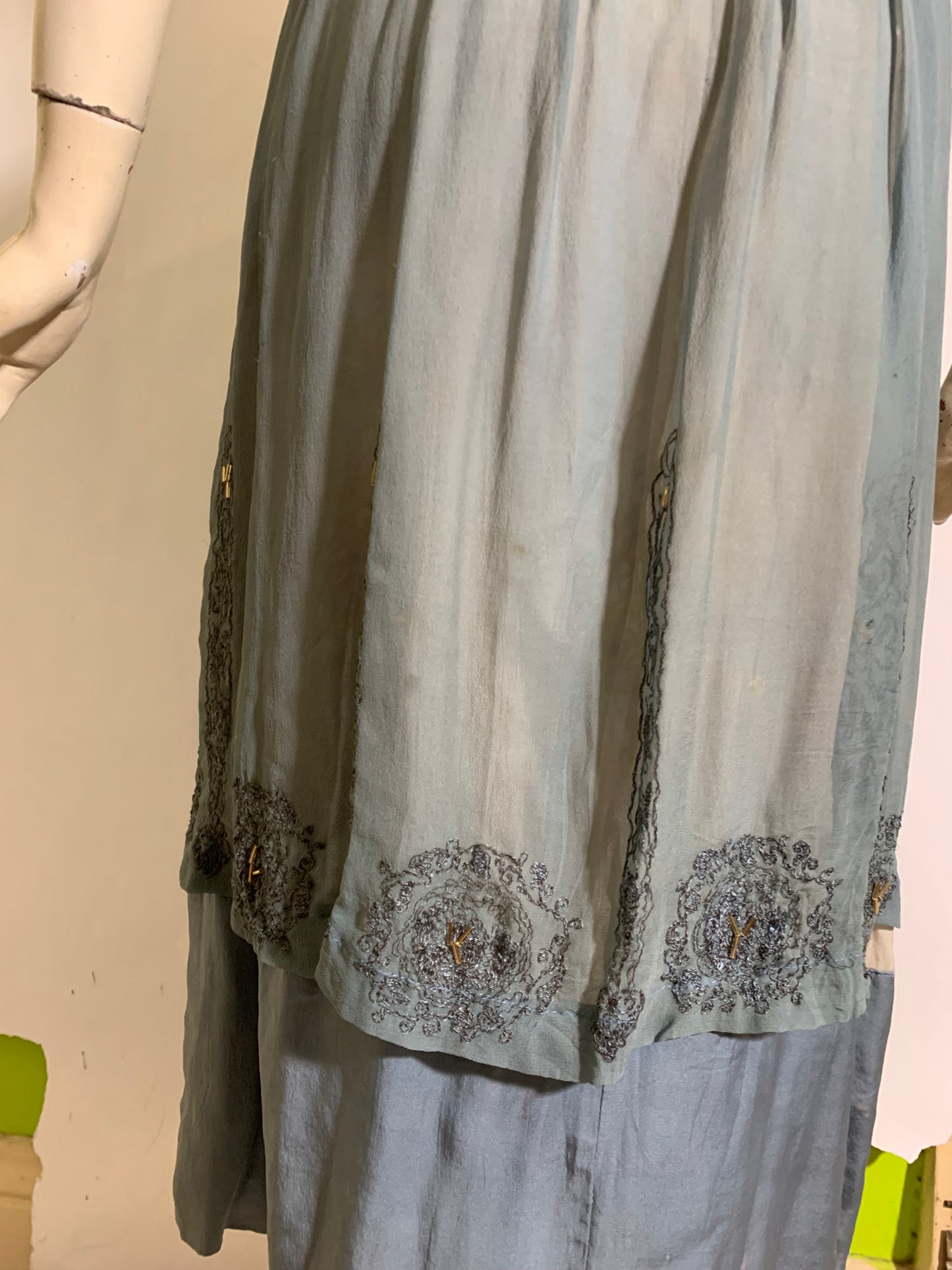 Soft Sky Blue Silk Beaded Cocktail Dress circa 1920s