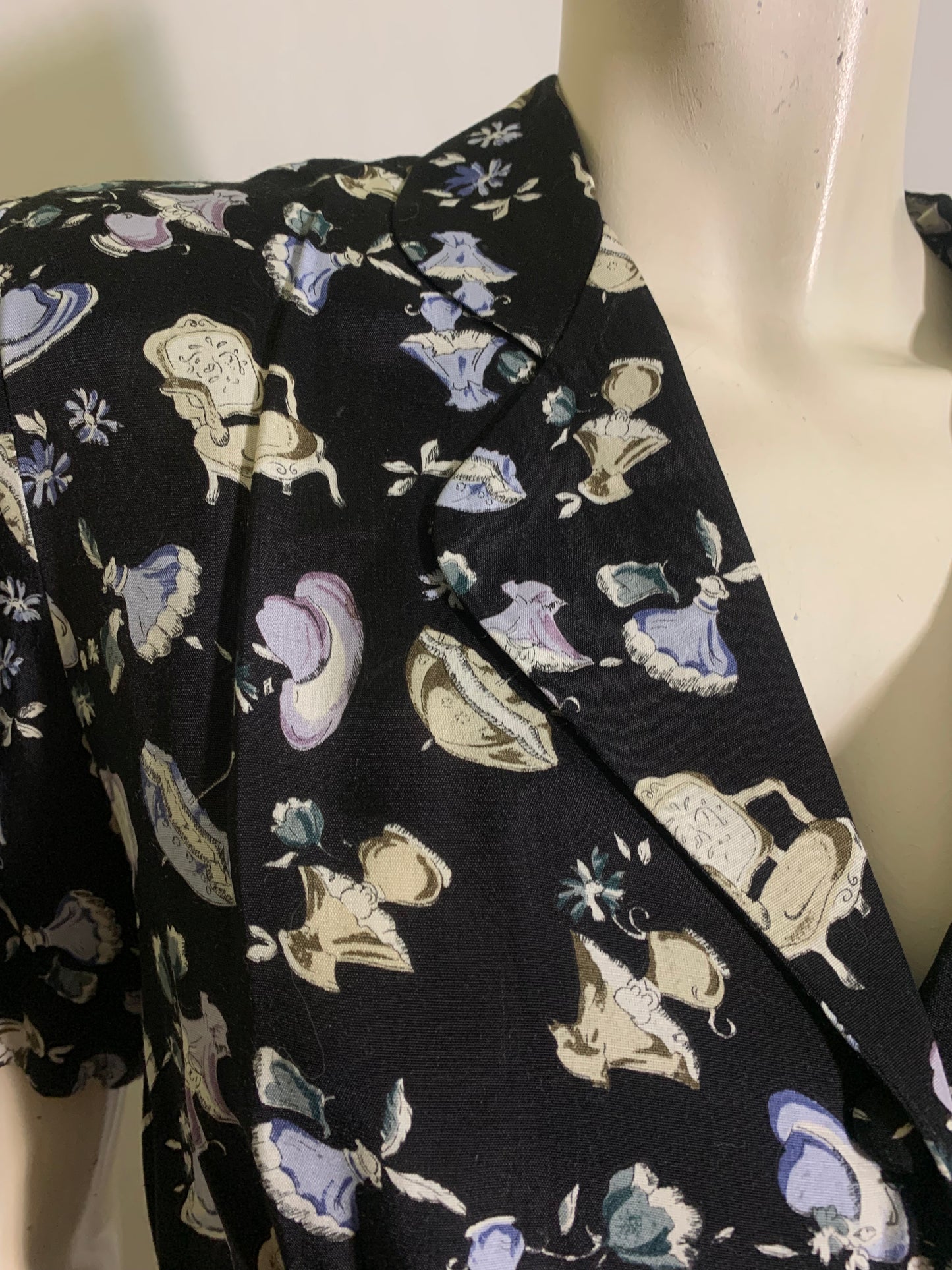 Victorian Lifestyle Novelty Print Rayon 40s Style Dress circa 1980s