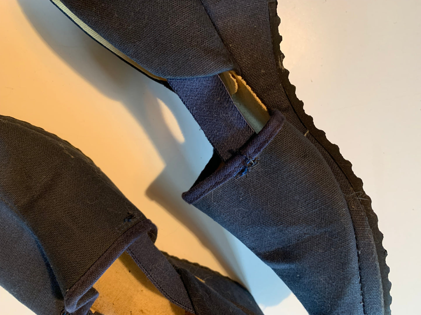 Blue Canvas Casual Peep Toe Low Heel Shoes circa 1940s 7