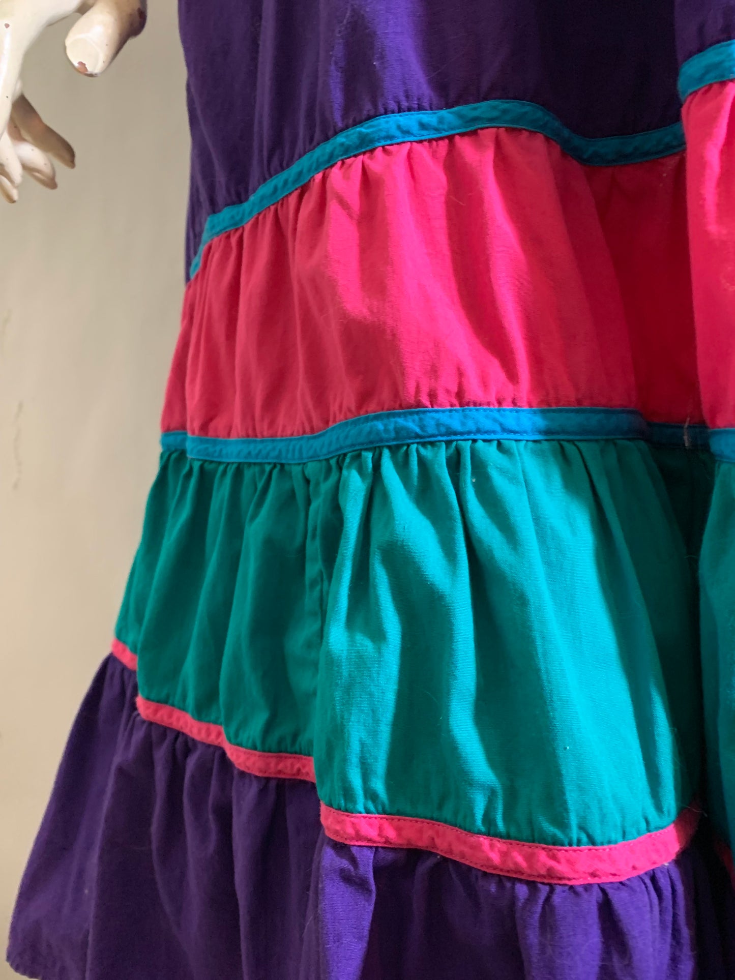 Color Blocked Rhumba Inspired Cotton Dress with Pockets circa 1980s