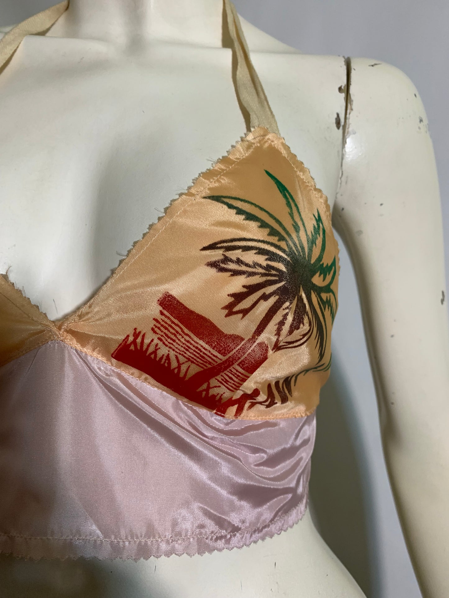 Aloha! Tropical Flocked Design Bra Top from Hawaii circa 1940s