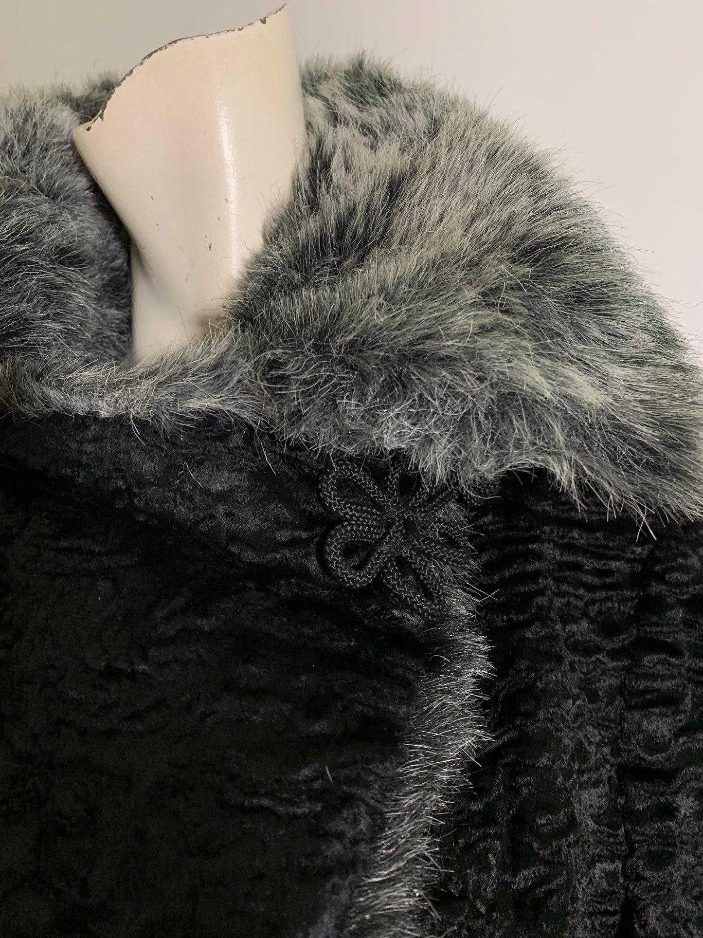 Faux Persian Lamb and Chinchilla "Fur" Coat with Frog Closure circa 1960s