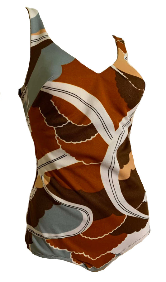 Goldenrod and Brown One Piece Swimsuit Peaked Cups circa 1970s