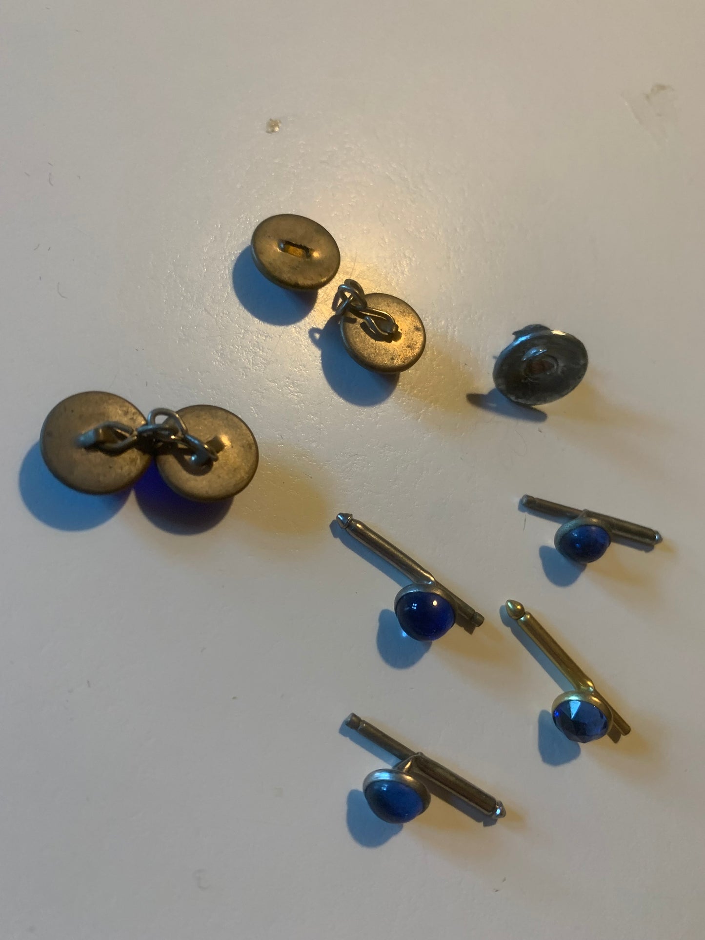Blue Czech Glass Cufflinks & Shirt Studes circa 1930s