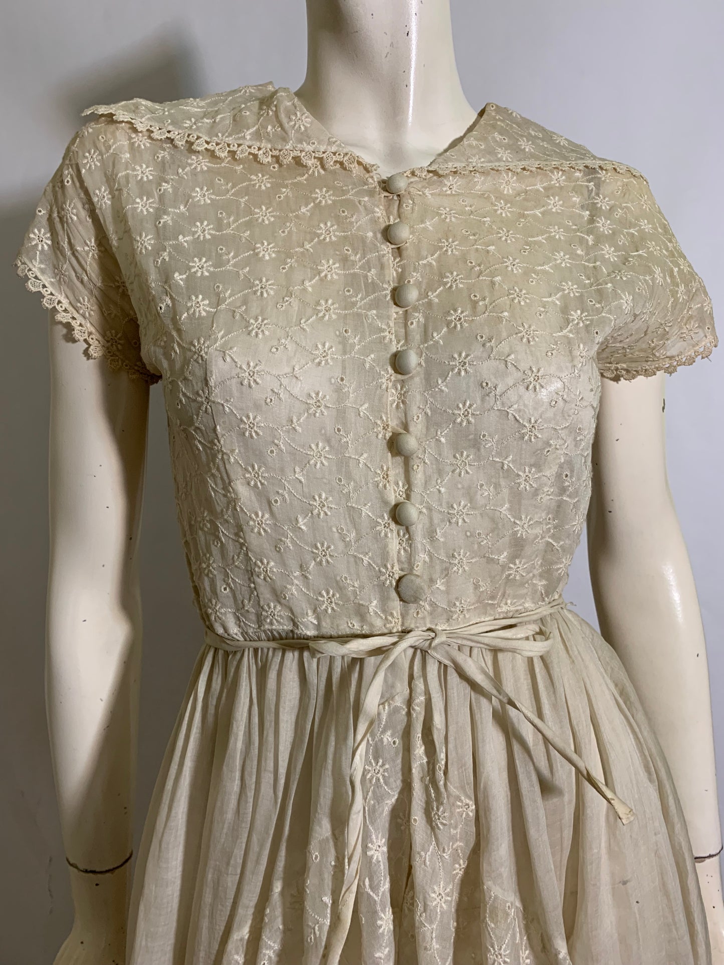Sheer Embroidered Off White Dress circa 1940s