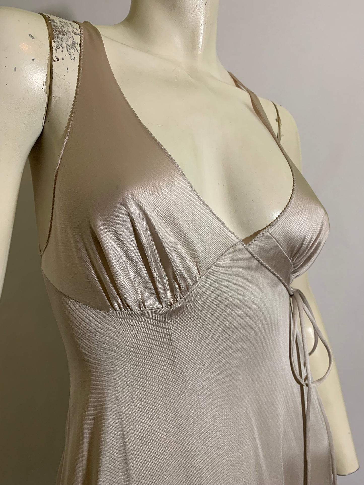 Silvery Grey Wrap Front Slinky Nylon Nightgown circa 1970s