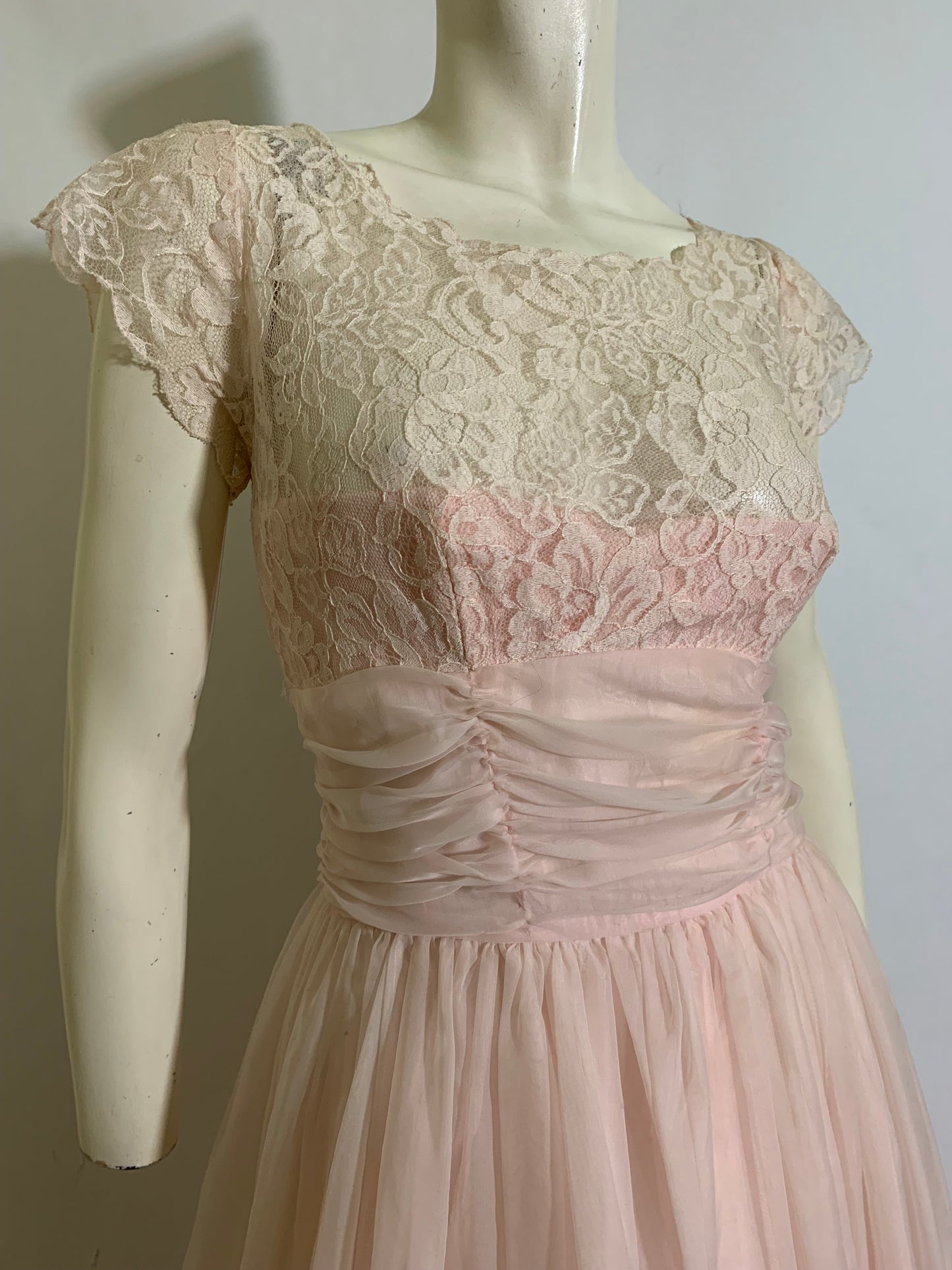 Candy Floss Pink Lace and Chiffon Dress circa 1960s