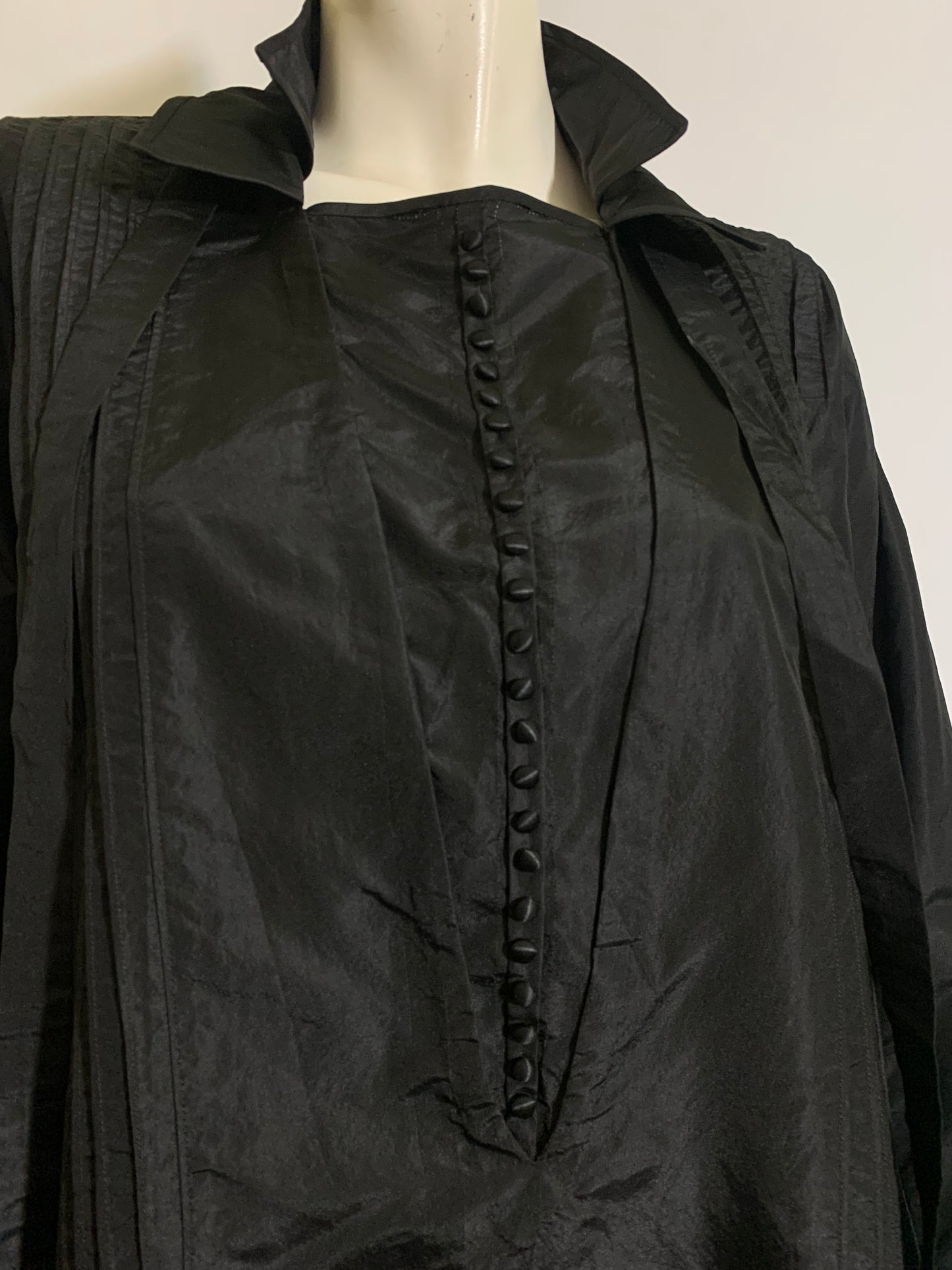 Button Trimmed Black Weighted Silk Dress circa 1920s L
