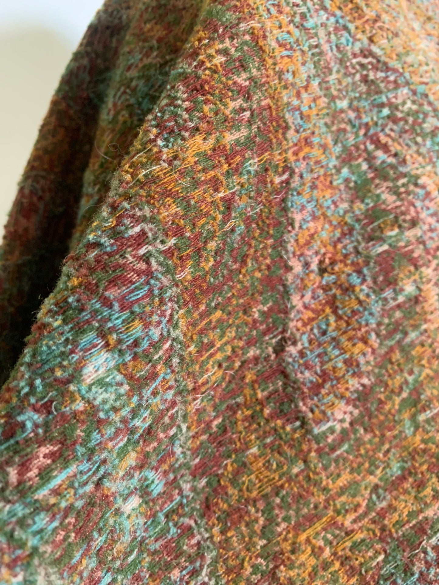 Turn of the Century Sage Green and Terra Cotta Paisley Brocade Wool Shawl circa 1900