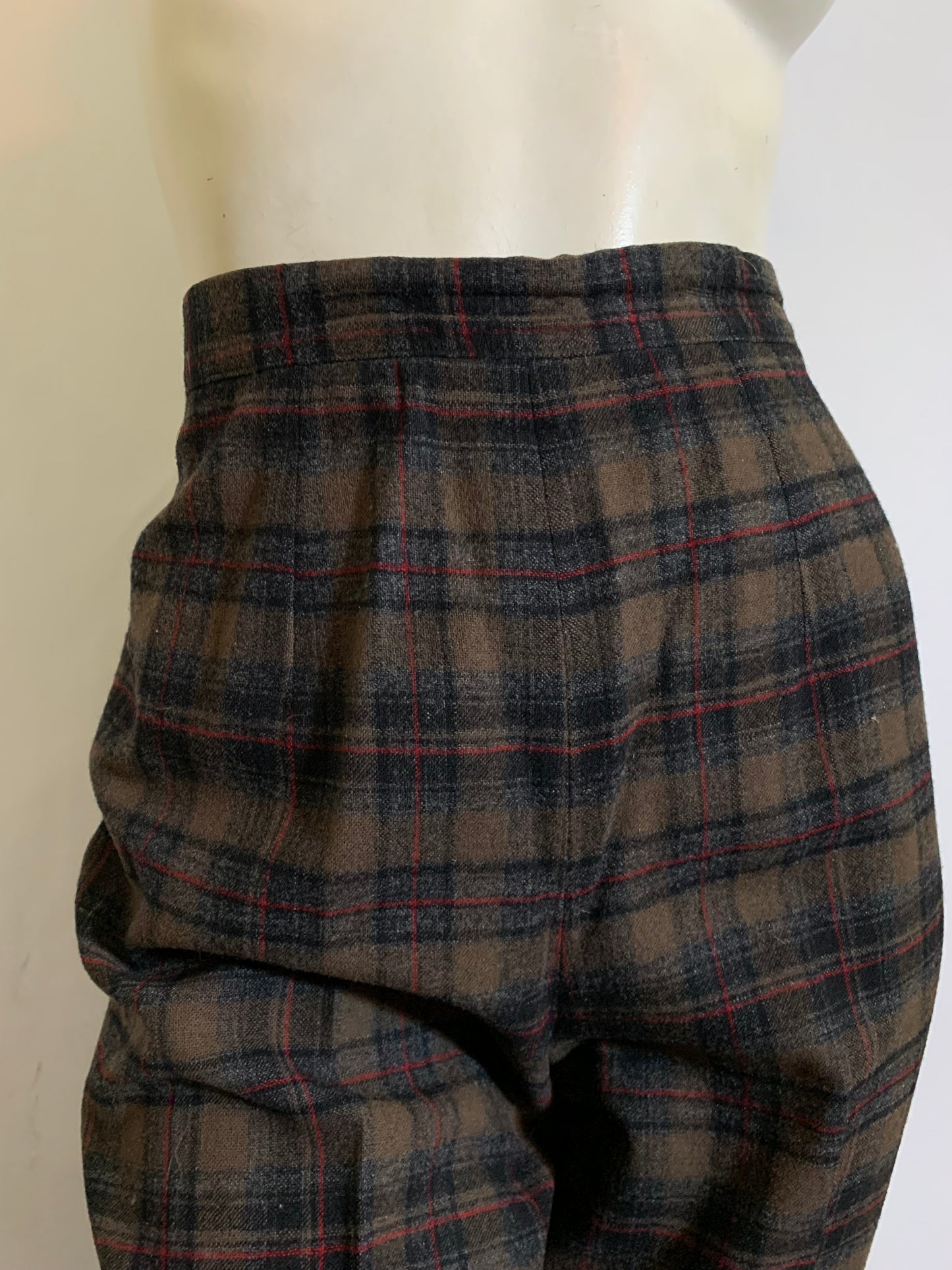 Woodland Brown Plaid Wool Cigarette Style Pants circa 1960s