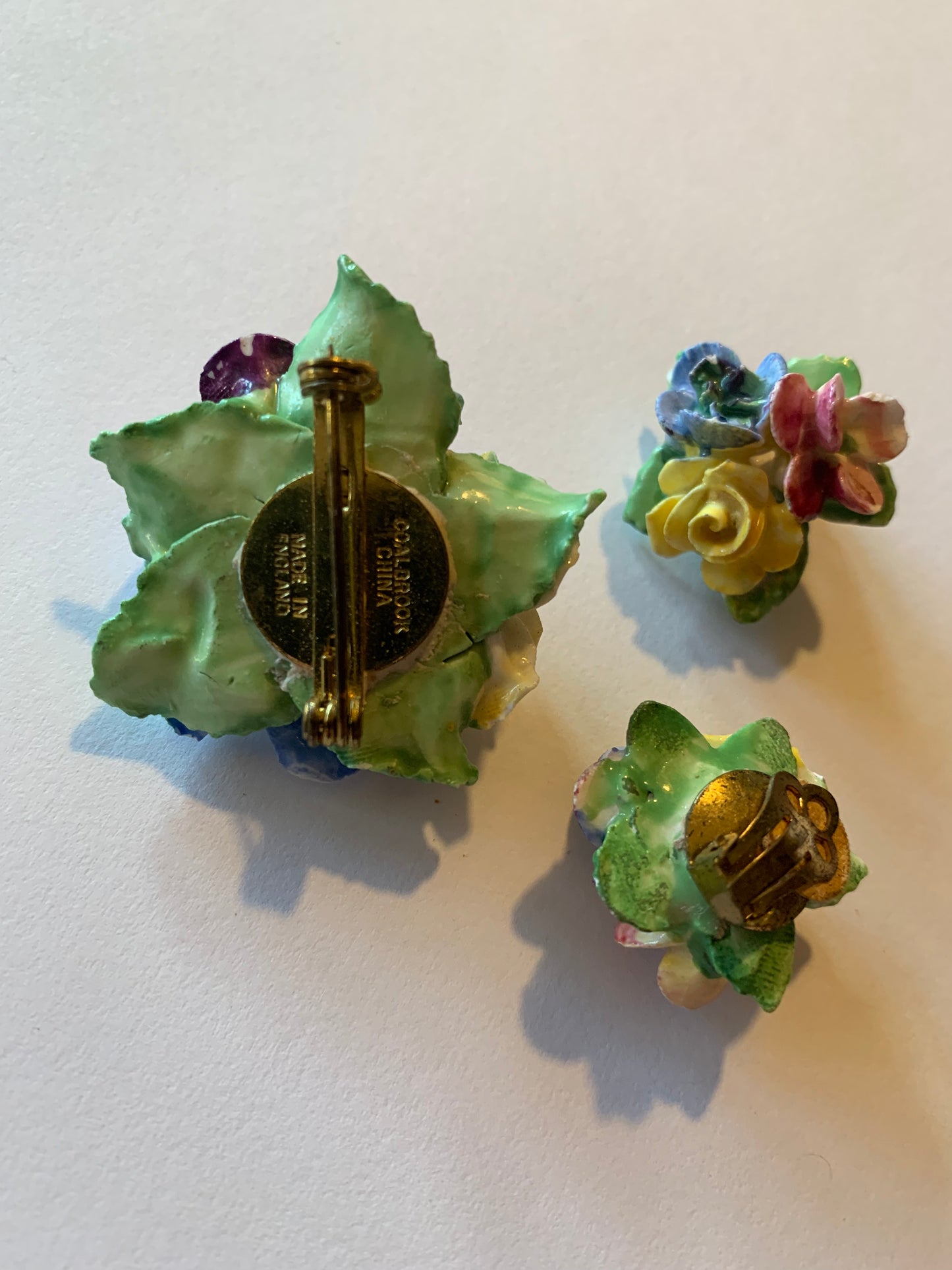 Coalbrook China Flower Brooch and Earring Set circa 1950s