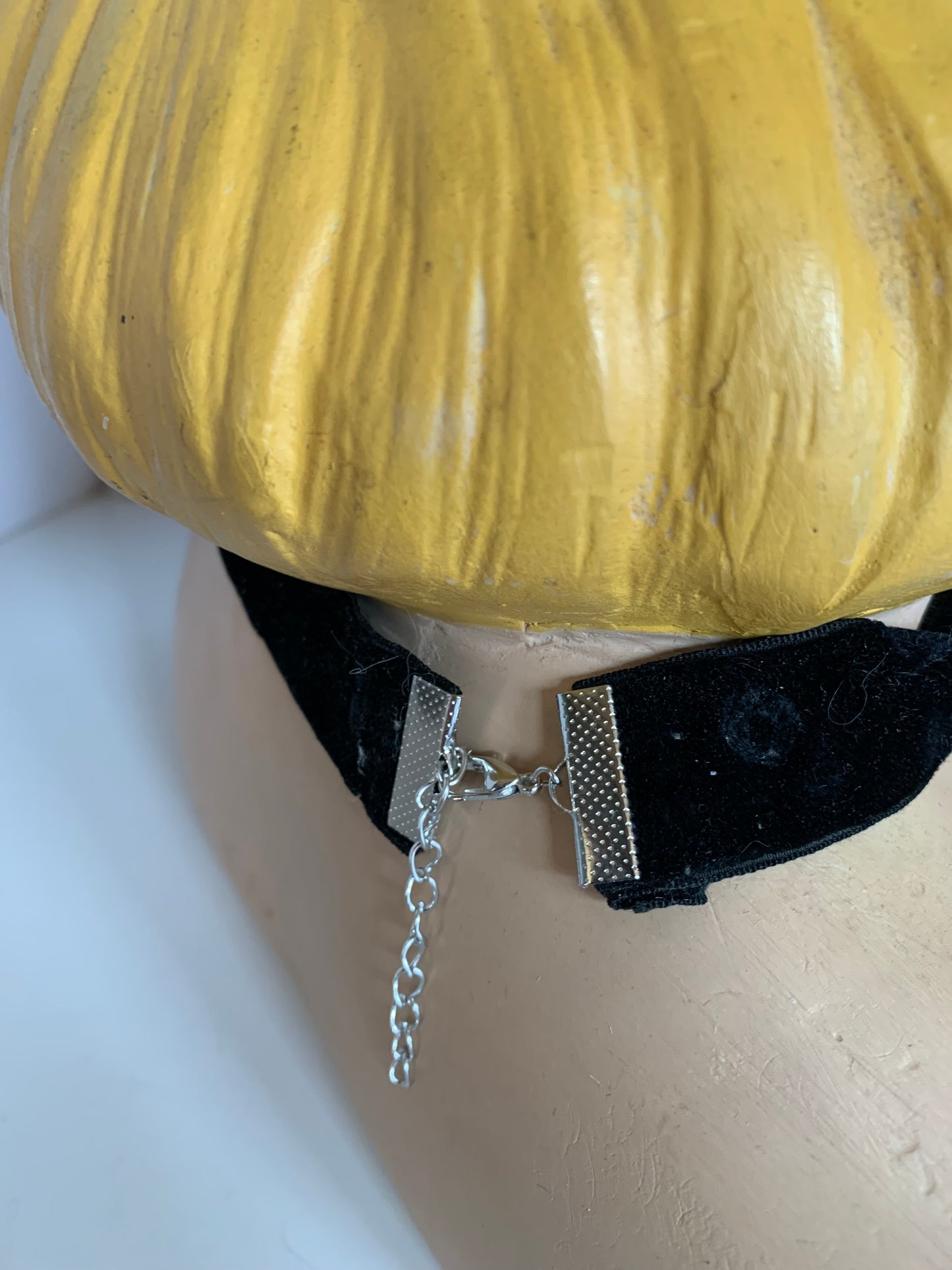 Earthly Delight Reimagined Antique Black Velvet Ribbon Choker with Harp Playing Cherub, Rose and Feather