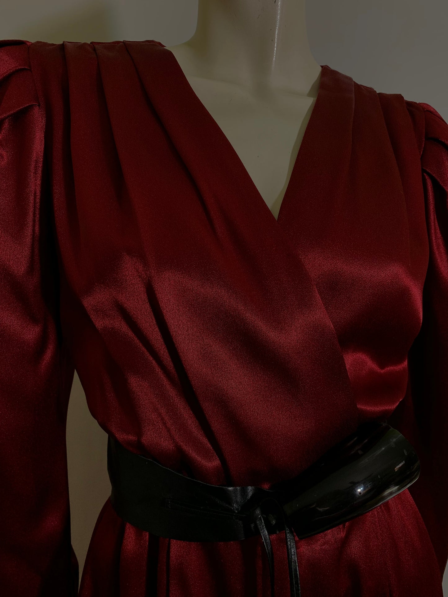 Deep Wine Satin Jumpsuit with Surplice Bodice circa 1980s