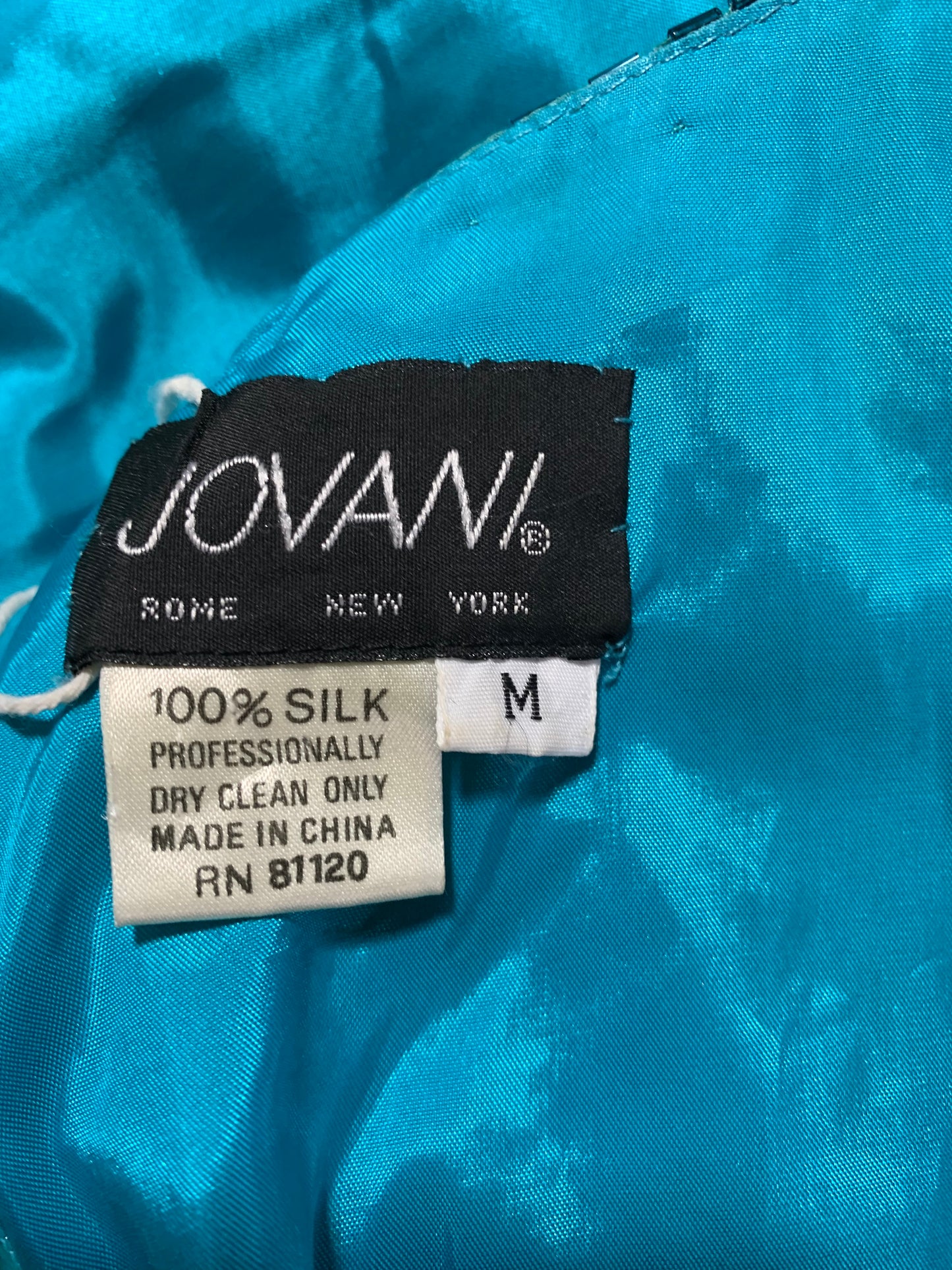 Turquoise Silk 1920s Inspired Sequined and Beaded Dress circa 1980s