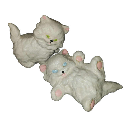 Iconic 1980s Painted Ceramic White Kitty Cat Pair