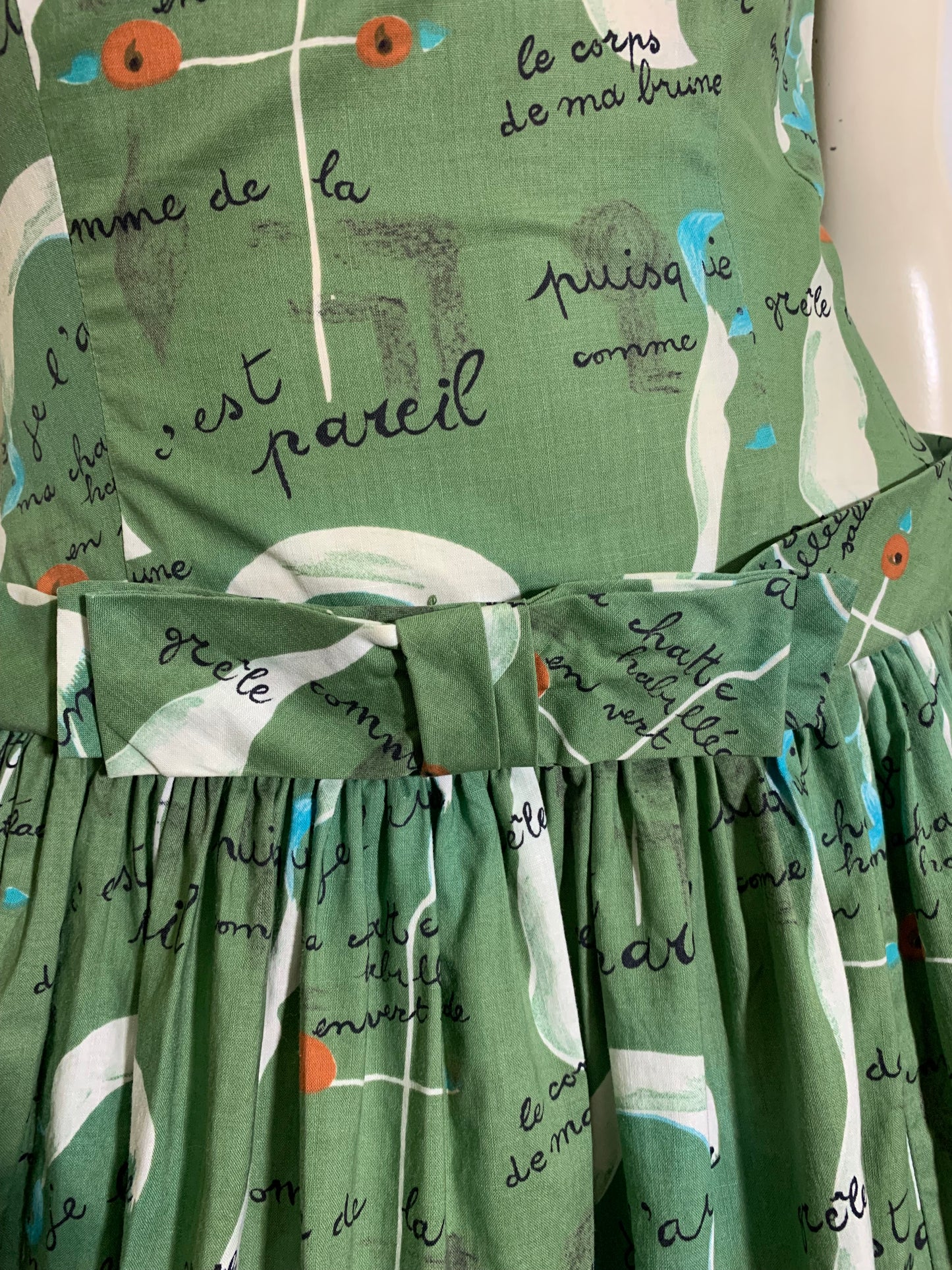 Rare Joan Miró Painting-Poem Art Print Fuller Fabrics Cotton Dress circa 1950s