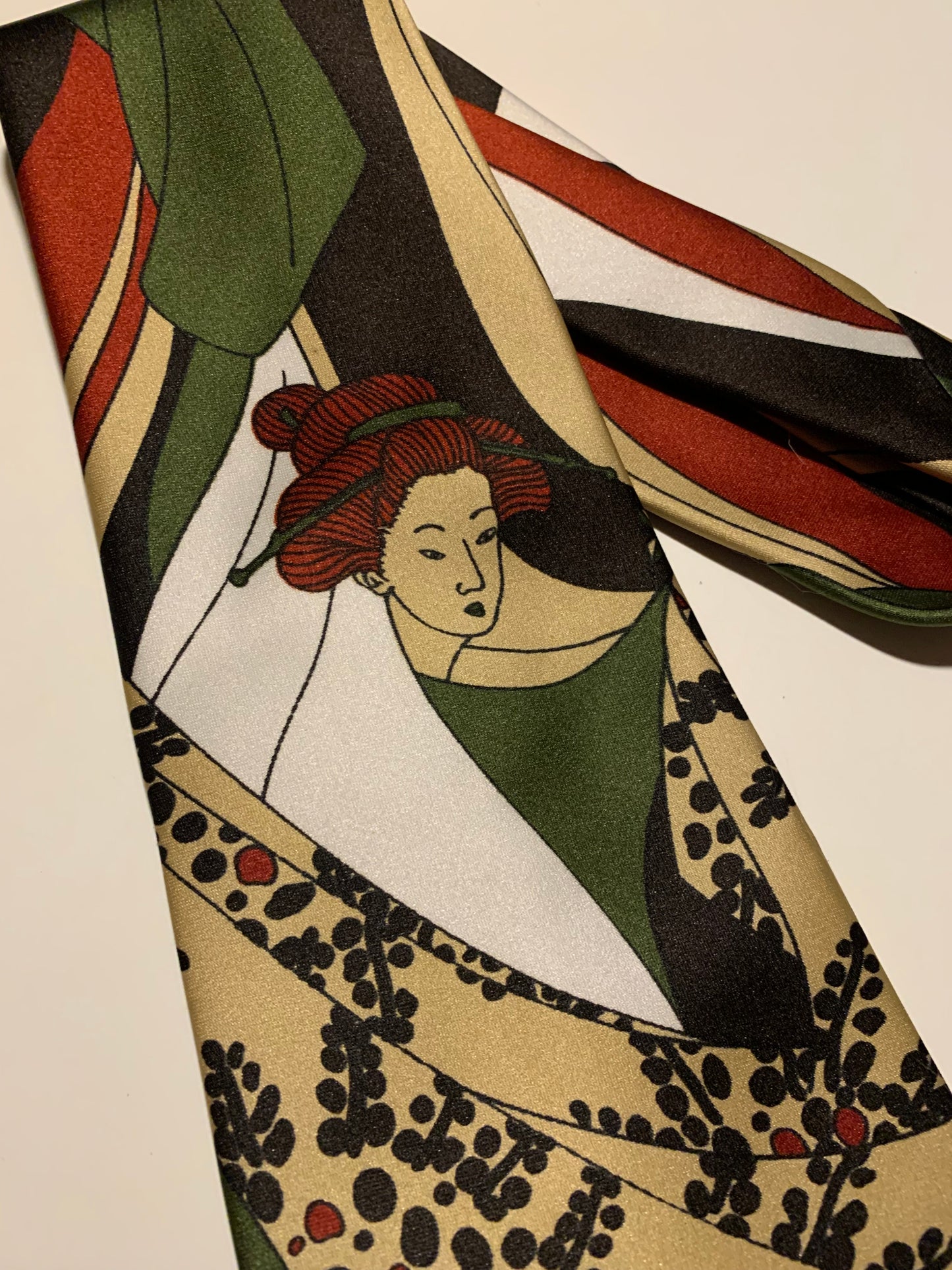 Colorful Geisha Design Men's Tie circa 1970s