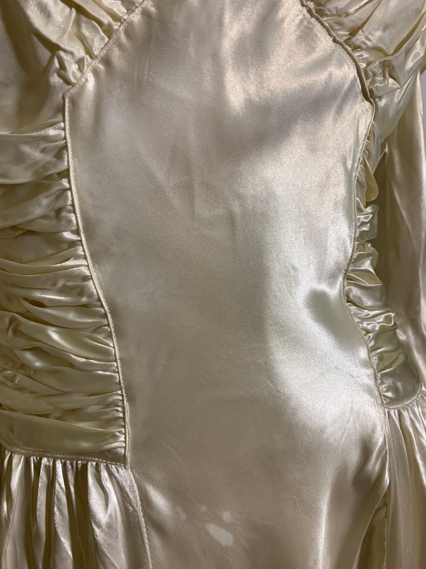 Sweetheart Neckline Slipper Satin Soft White Wedding Dress circa 1940s