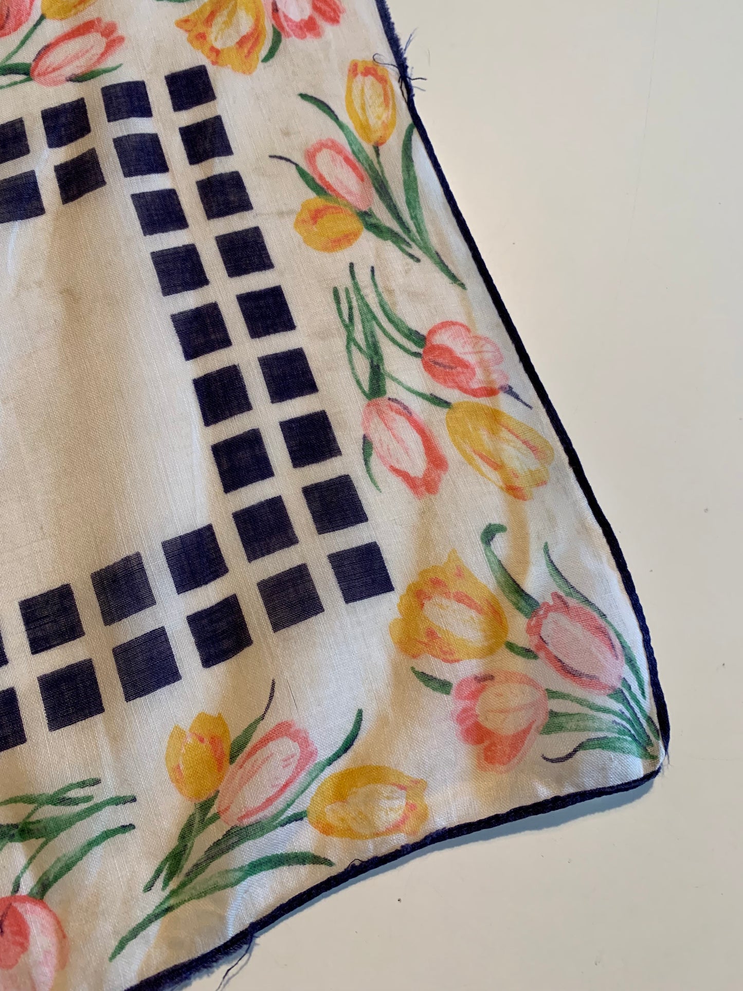 Tulip Print Cotton Handkerchief circa 1950s