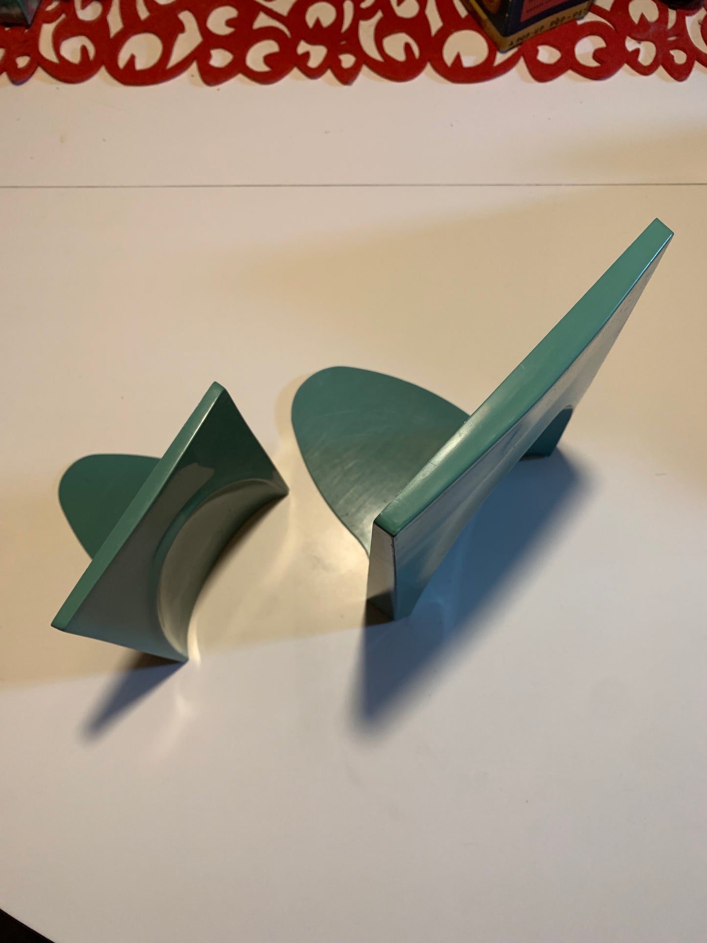 MCM Aqua Blue Plastic Bookends Set 2 Sizes 1960s