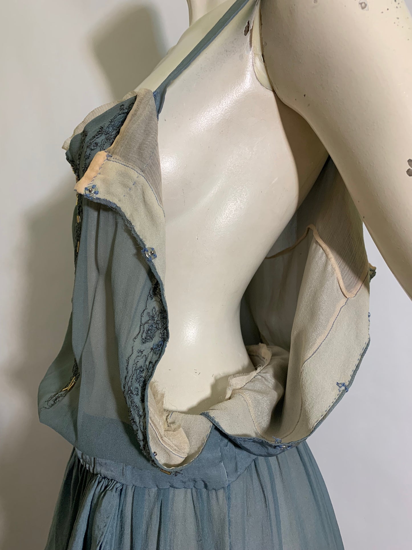 Soft Sky Blue Silk Beaded Cocktail Dress circa 1920s