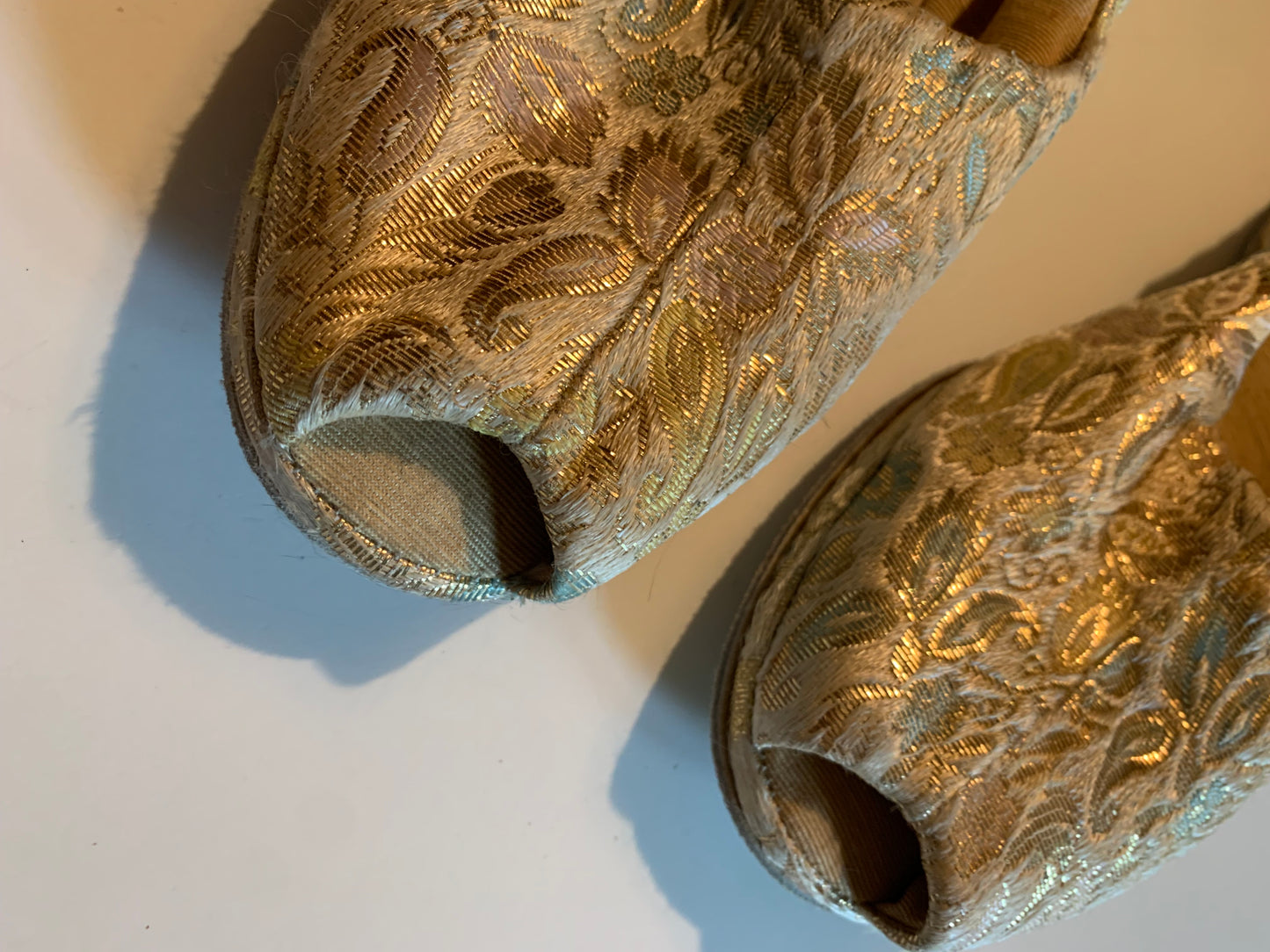 Black Low Heel Peeptoe Metallic Boudoir Slippers Shoes circa 1940s 8