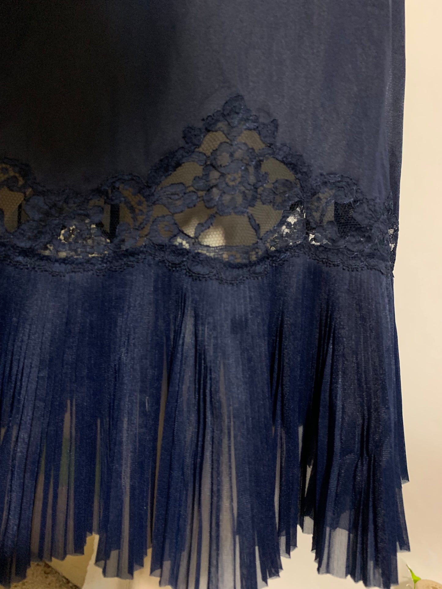 Midnight Blue Nylon Half Slip Accordian Pleated Chiffon Hem circa 1960s