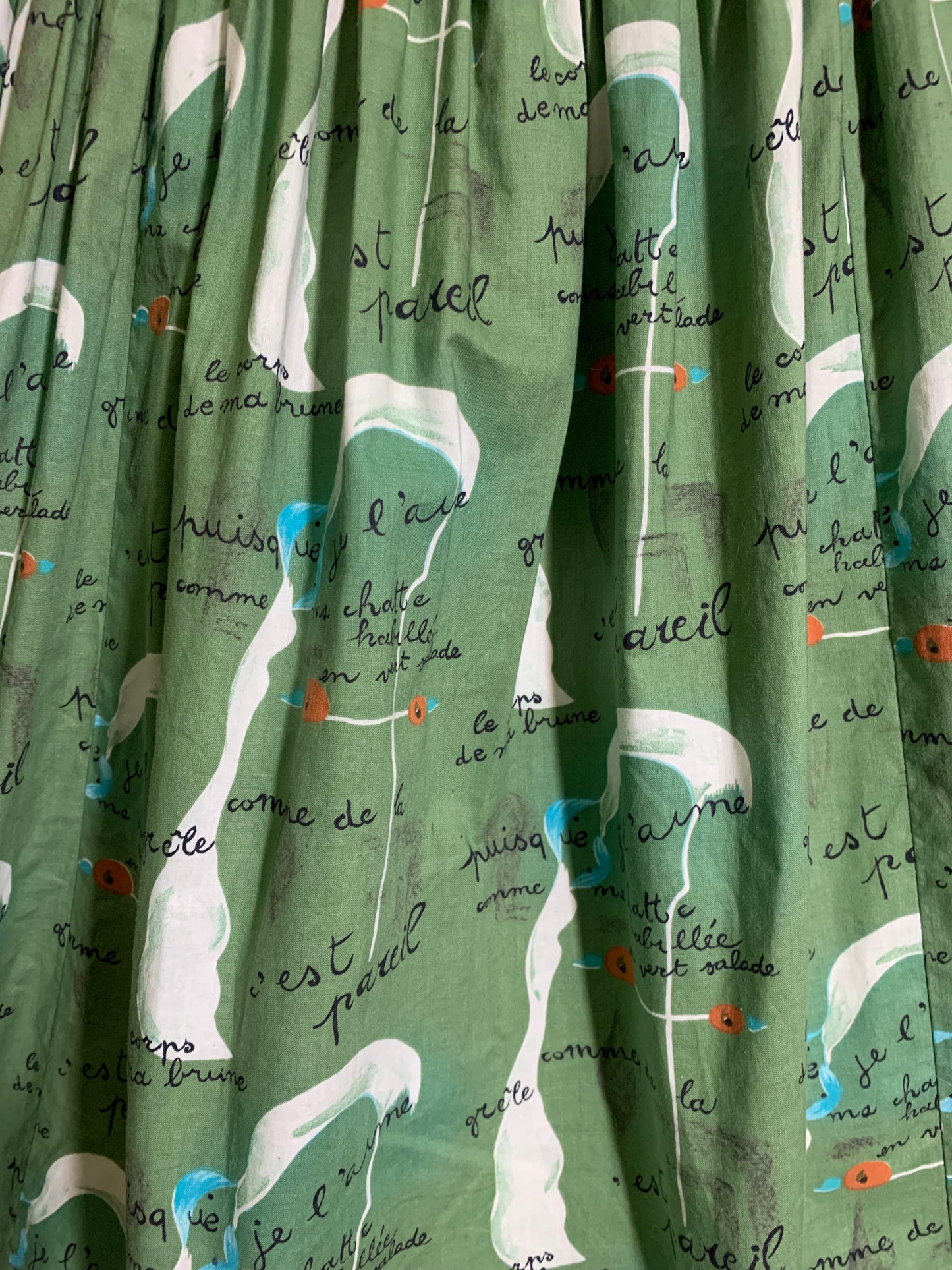 Rare Joan Miró Painting-Poem Art Print Fuller Fabrics Cotton Dress circa 1950s