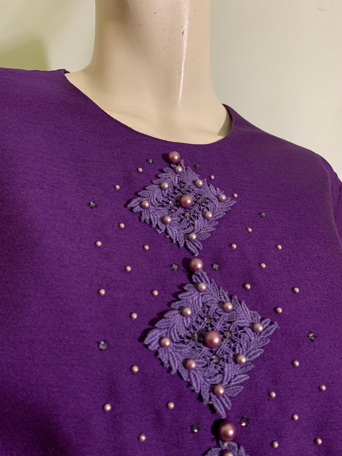 Purple 3 Piece Dress Set with Beads and Rhinestones circa 1960s