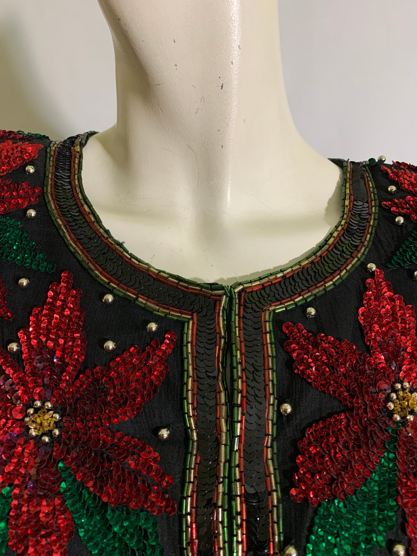 Christmas Glamour Beaded and Sequined Poinsettia Design Jacket circa 1980s