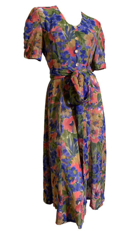 Pastel Floral Print 30s Style Dress circa 1990s