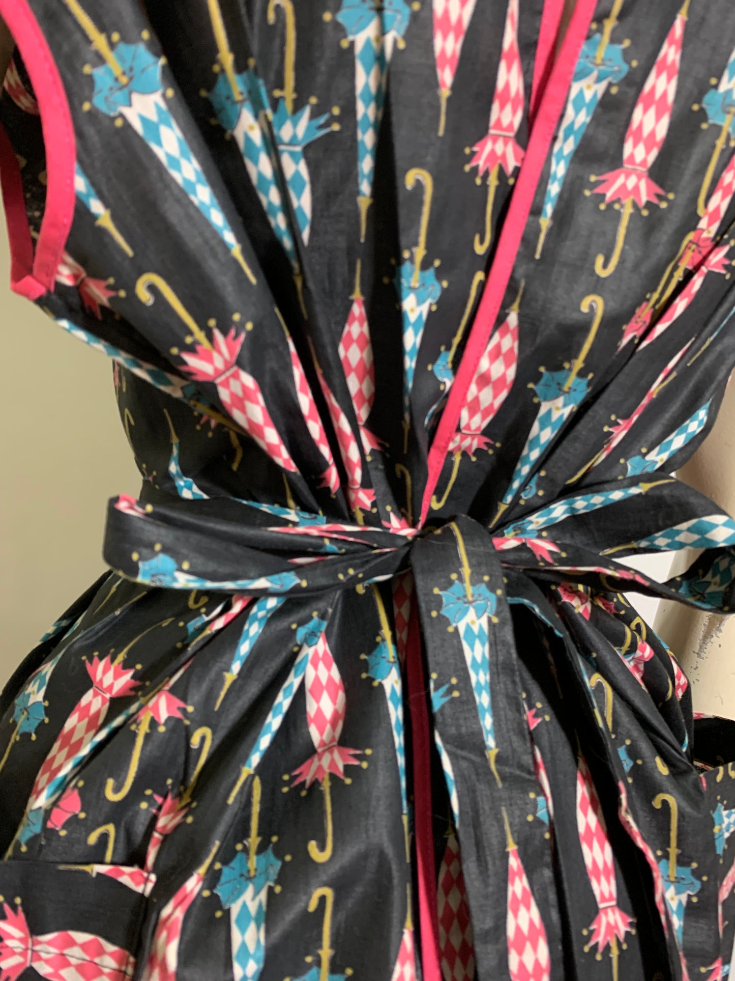 Darling Umbrella Print Open Back Smock Waist Tie circa 1960s
