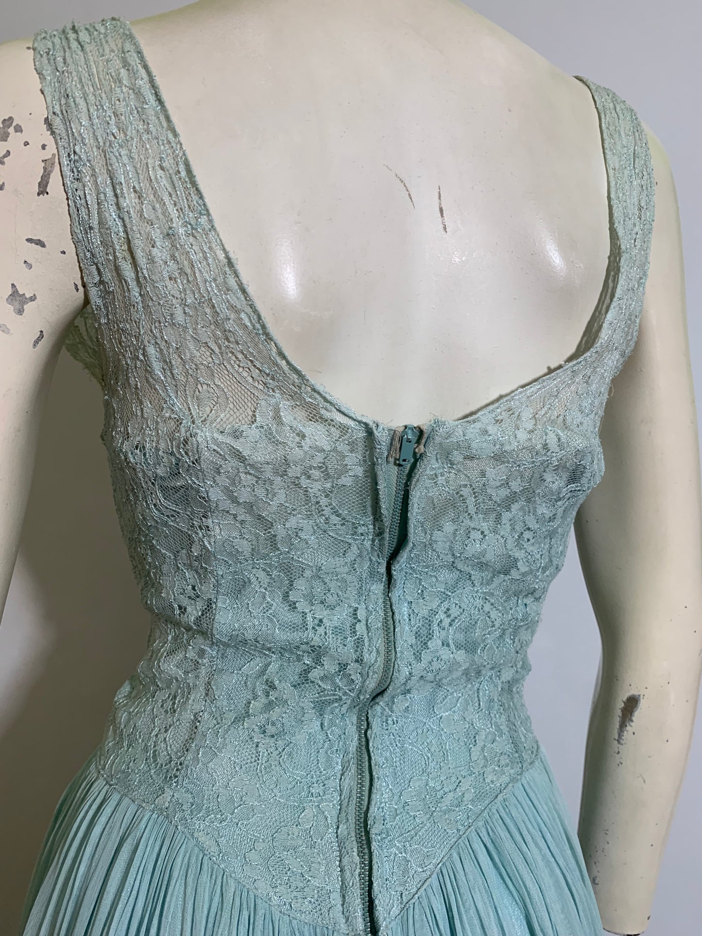 Sky Blue Lingerie Inspired Evening Gown with Roses circa 1940s